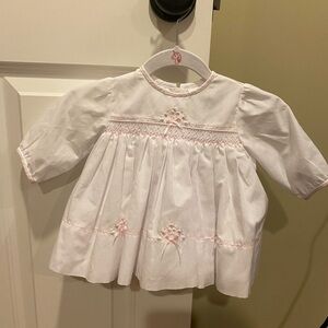 Newborn White Hand Embroidery Pink Pearls Dress